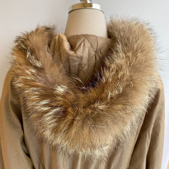 Lew Magram Collection Genuine Coyote Fur Trim Gold Coat sz XS - Picture 9 of 14